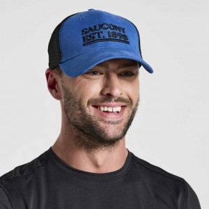 Saucony Adjustable Snap Back Trucker Hüte Herren Blau | SCHWEIZ QSFJI