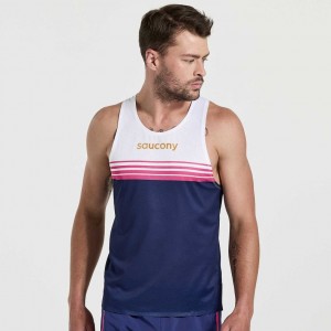 Saucony Elite Singlet Muskelshirt Herren Weiß Navy | SCHWEIZ MITCU