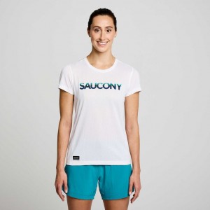 Saucony Stopwatch Graphic Kurzes Sleeve T-Shirt Damen Weiß | SCHWEIZ EWCJN