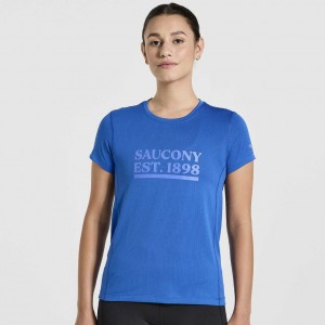 Saucony Stopwatch Graphic Kurzes Sleeve T-Shirt Damen Blau | SCHWEIZ PCGJN