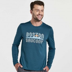 Saucony Stopwatch Graphic Long Sleeve T-Shirt Herren Blau | SCHWEIZ NCVGT