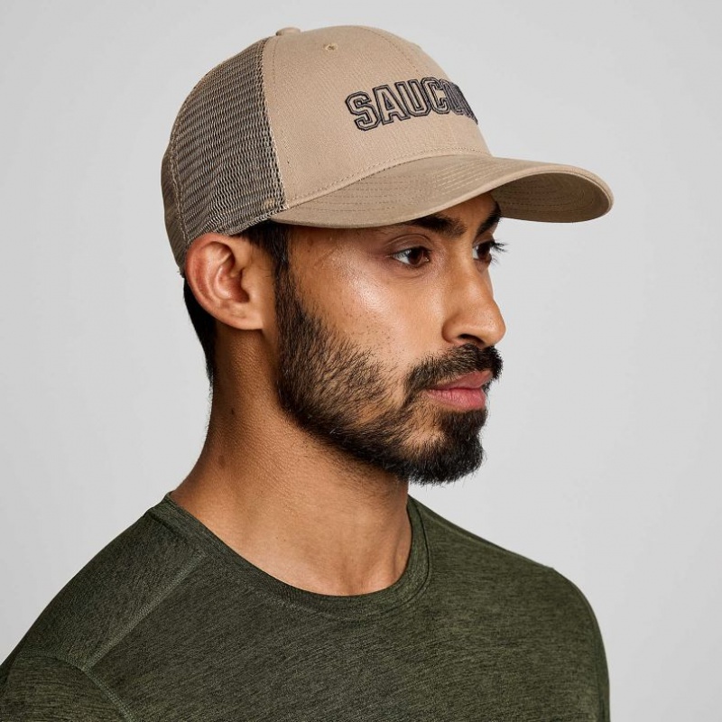 Saucony Adjustable Snap Back Trucker Hüte Herren Beige | SCHWEIZ OTSAG