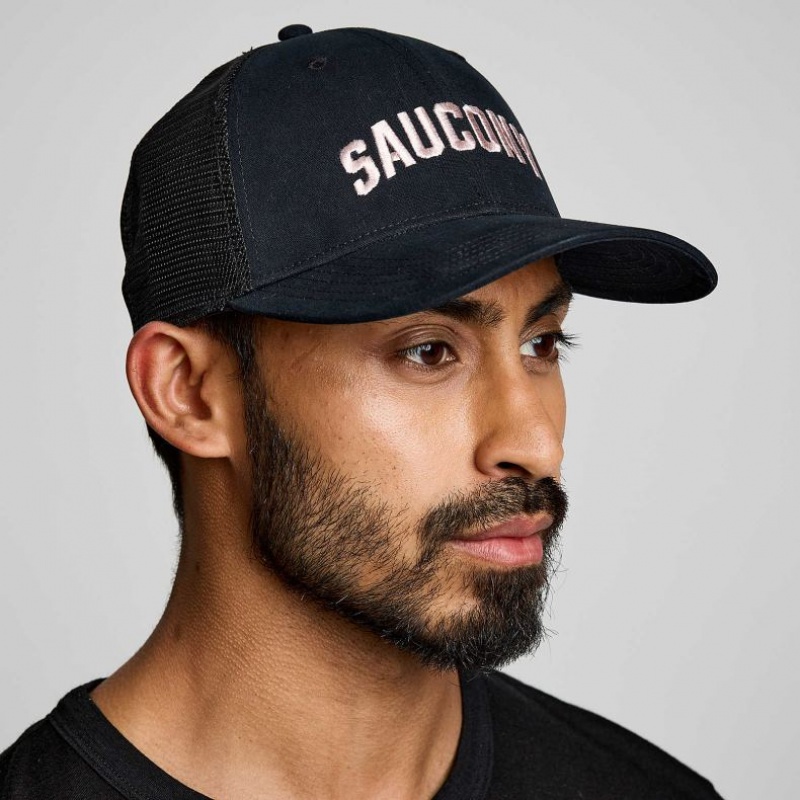 Saucony Adjustable Snap Back Trucker Hüte Herren Schwarz | SCHWEIZ RETFI