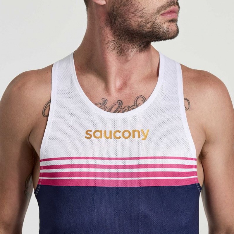 Saucony Elite Singlet Muskelshirt Herren Weiß Navy | SCHWEIZ MITCU