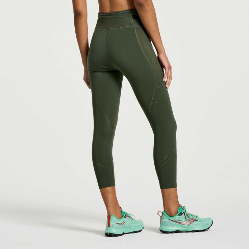 Saucony Explorer Utility Crop Strumpfhose Damen Dunkelgrün | SCHWEIZ ZWQBA