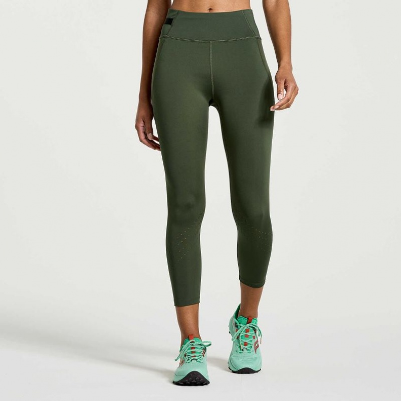 Saucony Explorer Utility Crop Strumpfhose Damen Dunkelgrün | SCHWEIZ ZWQBA