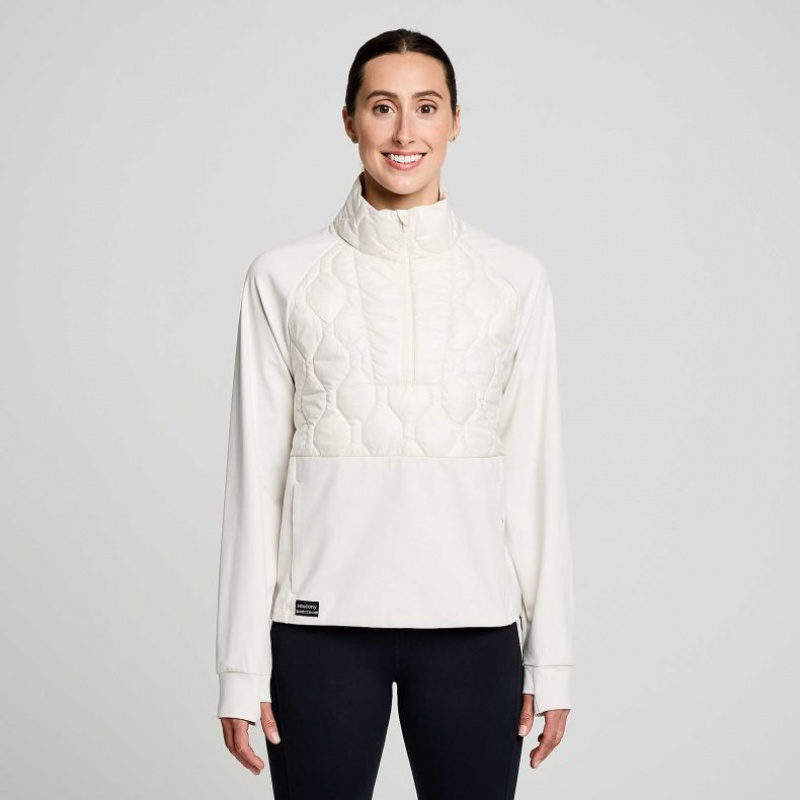 Saucony Solstice Oysterpuff 1/2 Zip Sweatshirt Damen Weiß | SCHWEIZ LOESR