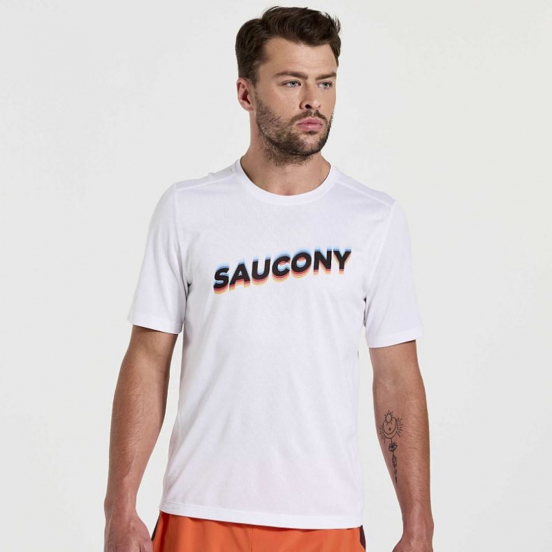 Saucony Stopwatch Graphic Kurzes Sleeve T-Shirt Herren Weiß | SCHWEIZ OAMZR