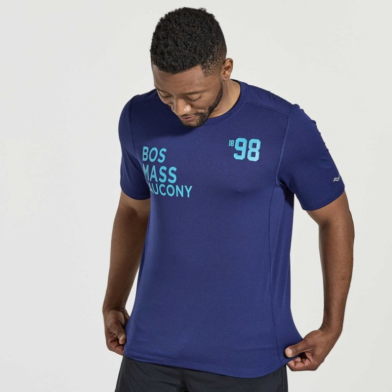 Saucony Stopwatch Graphic Kurzes Sleeve T-Shirt Herren Navy | SCHWEIZ TQZFS