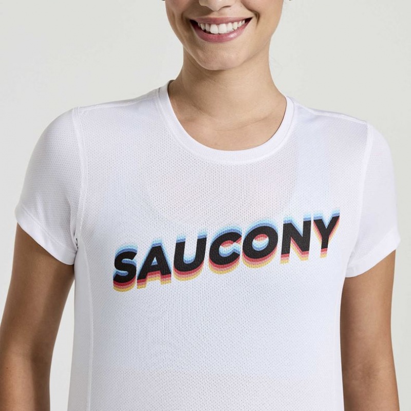 Saucony Stopwatch Graphic Kurzes Sleeve T-Shirt Damen Weiß | SCHWEIZ ALVJD