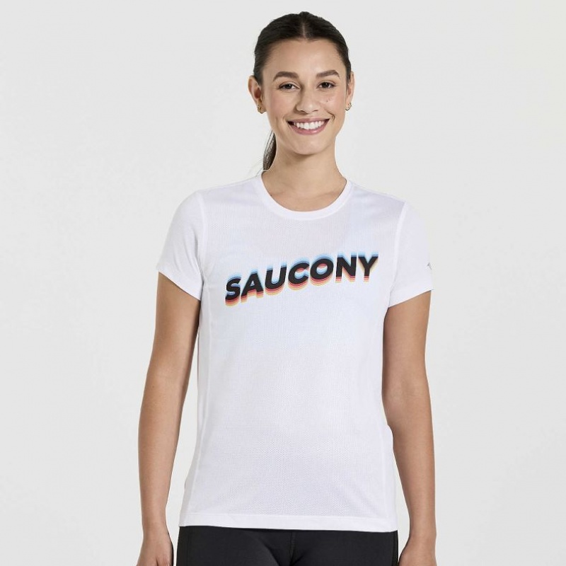 Saucony Stopwatch Graphic Kurzes Sleeve T-Shirt Damen Weiß | SCHWEIZ ALVJD