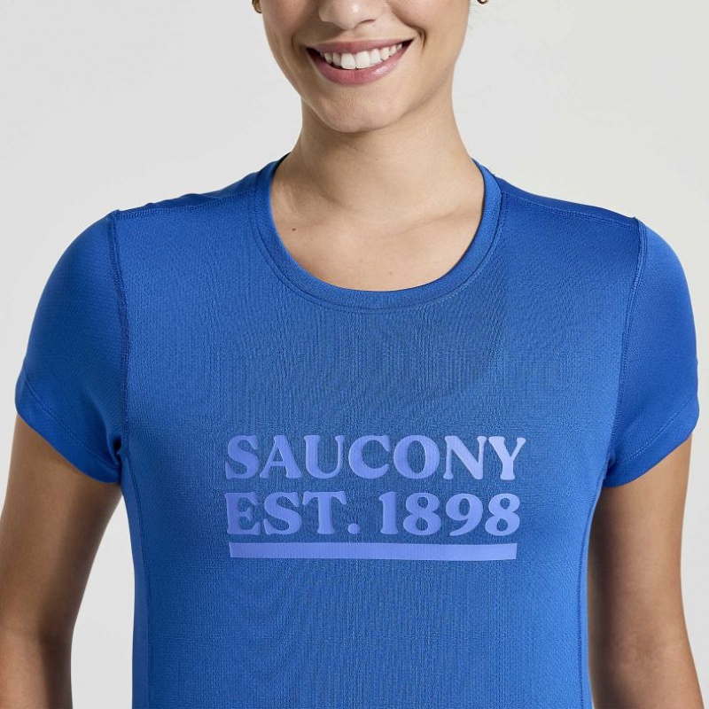 Saucony Stopwatch Graphic Kurzes Sleeve T-Shirt Damen Blau | SCHWEIZ PCGJN