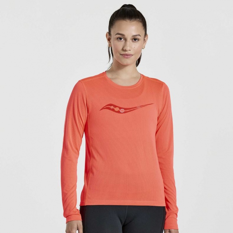 Saucony Stopwatch Graphic Long Sleeve T-Shirt Damen Orange | SCHWEIZ PXFHR